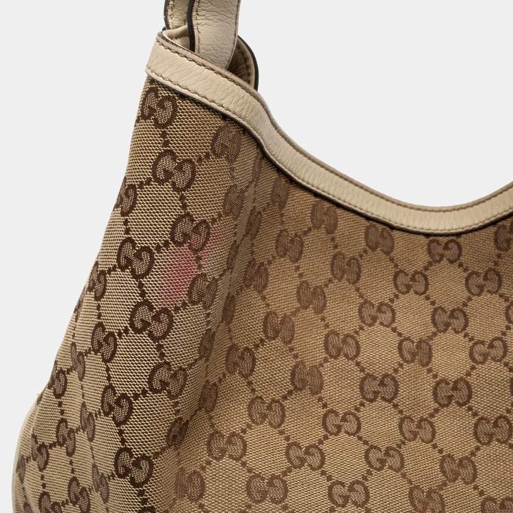 Pre Owned Gucci Beige/Off White GG Canvas and Leather Horsebit Catena Hobo 