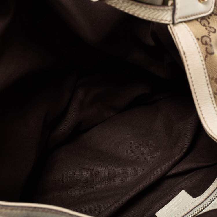 Pre Owned Gucci Beige/Off White GG Canvas and Leather Horsebit Catena Hobo 