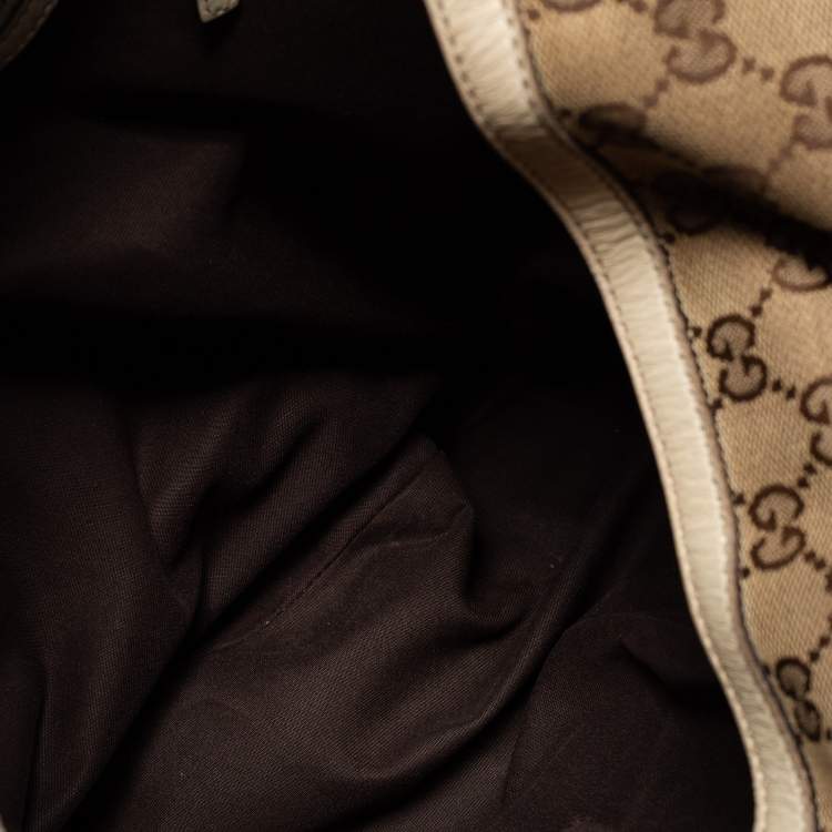 Pre Owned Gucci Beige/Off White GG Canvas and Leather Horsebit Catena Hobo 
