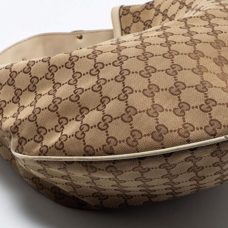 Pre Owned Gucci Beige/Off White GG Canvas and Leather Horsebit Catena Hobo 