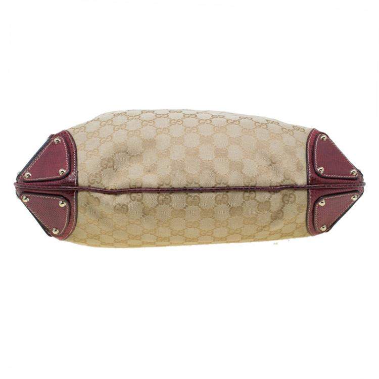 Pre Owned Gucci Beige/Red GG Canvas and Python Medium Indy Top Handle Bag