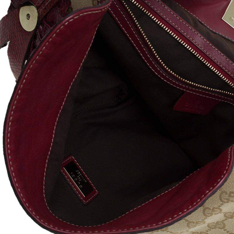 Pre Owned Gucci Beige/Red GG Canvas and Python Medium Indy Top Handle Bag