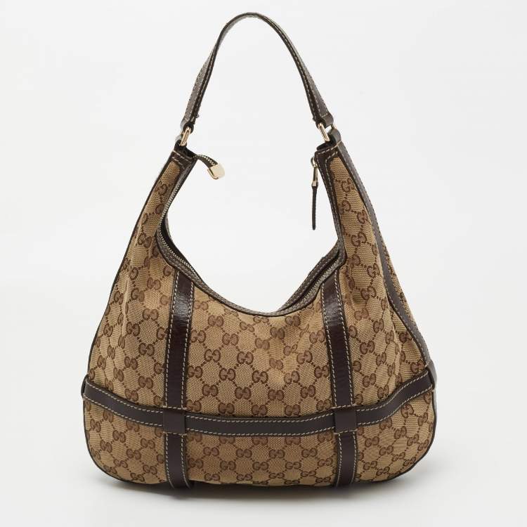 Pre Owned Gucci Beige/Ebony GG Canvas and Leather Royal Hobo
