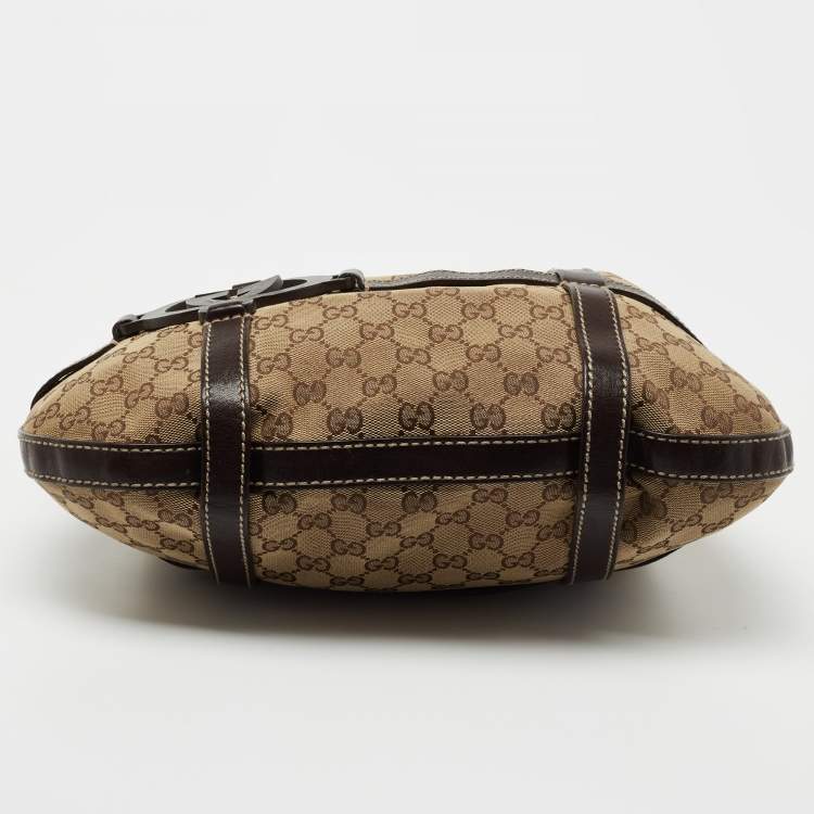 Pre Owned Gucci Beige/Ebony GG Canvas and Leather Royal Hobo