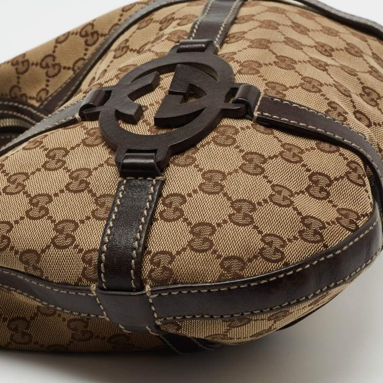 Pre Owned Gucci Beige/Ebony GG Canvas and Leather Royal Hobo
