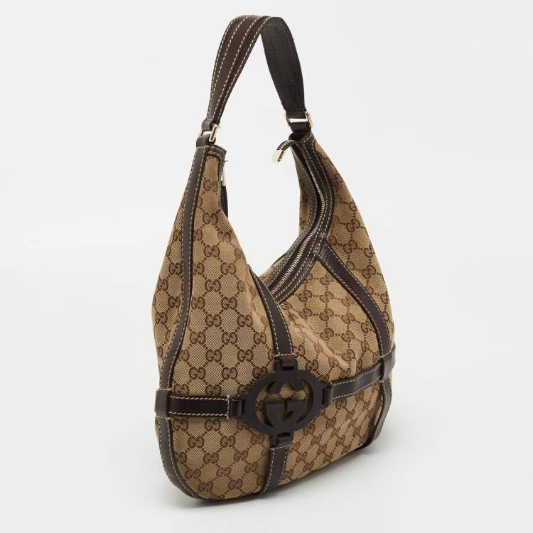 Pre Owned Gucci Beige/Ebony GG Canvas and Leather Royal Hobo
