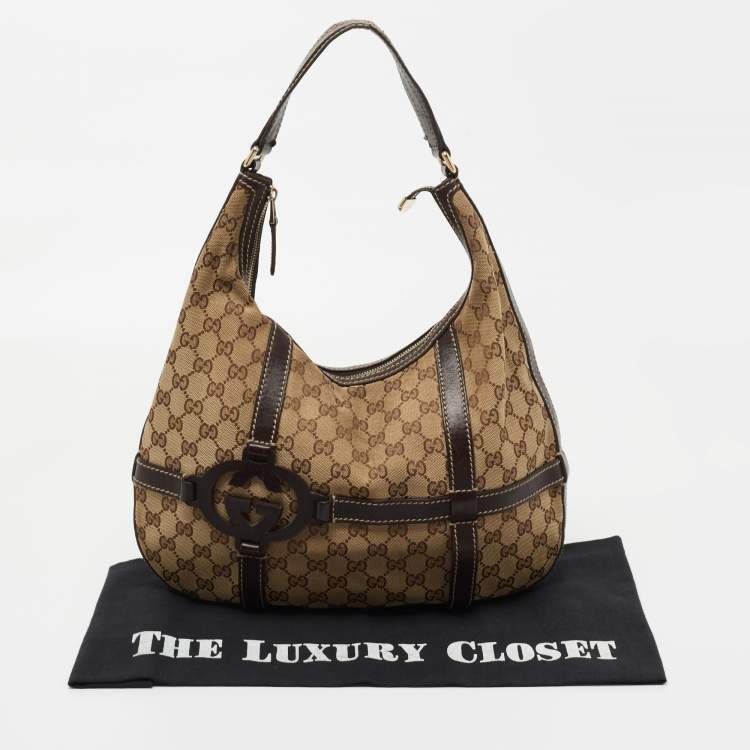 Pre Owned Gucci Beige/Ebony GG Canvas and Leather Royal Hobo