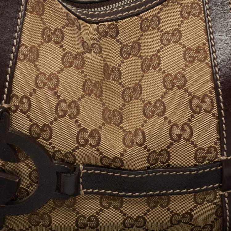 Pre Owned Gucci Beige/Ebony GG Canvas and Leather Royal Hobo