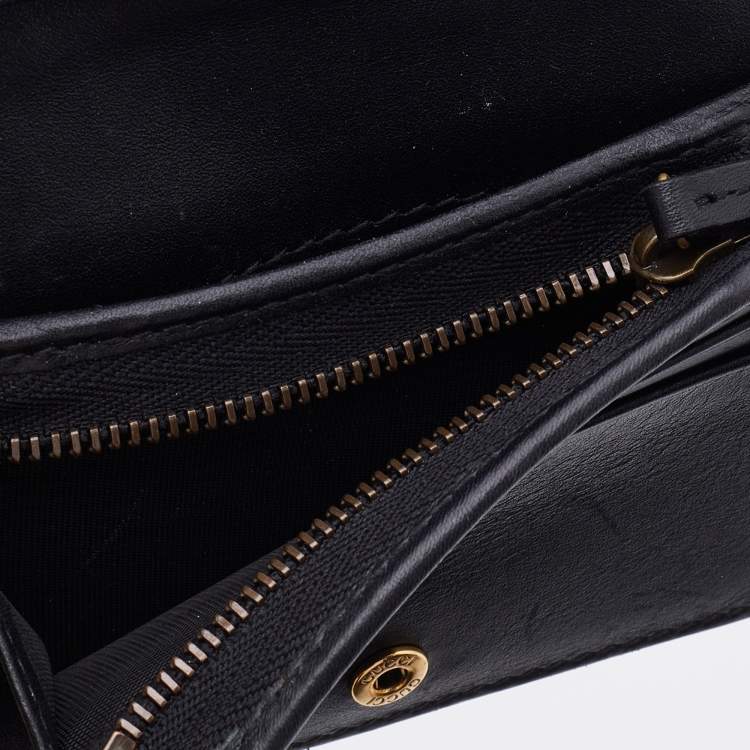 Pre Owned Gucci Black Matelassé Leather GG Marmont Card Case