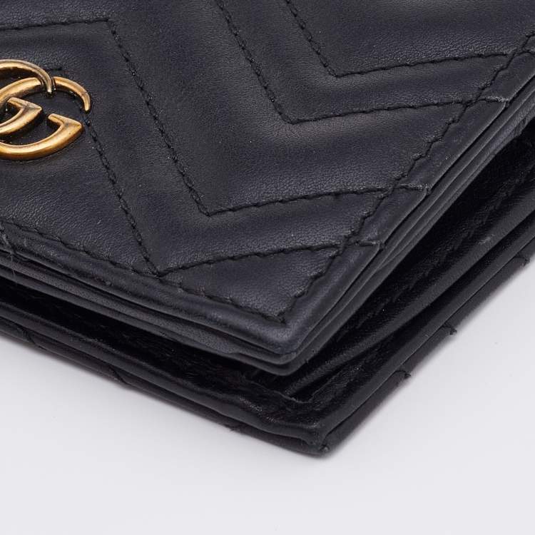 Pre Owned Gucci Black Matelassé Leather GG Marmont Card Case