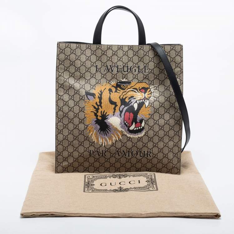 Pre Owned Gucci Beige GG Supreme Canvas L'Aveugle Par Amour Tote
