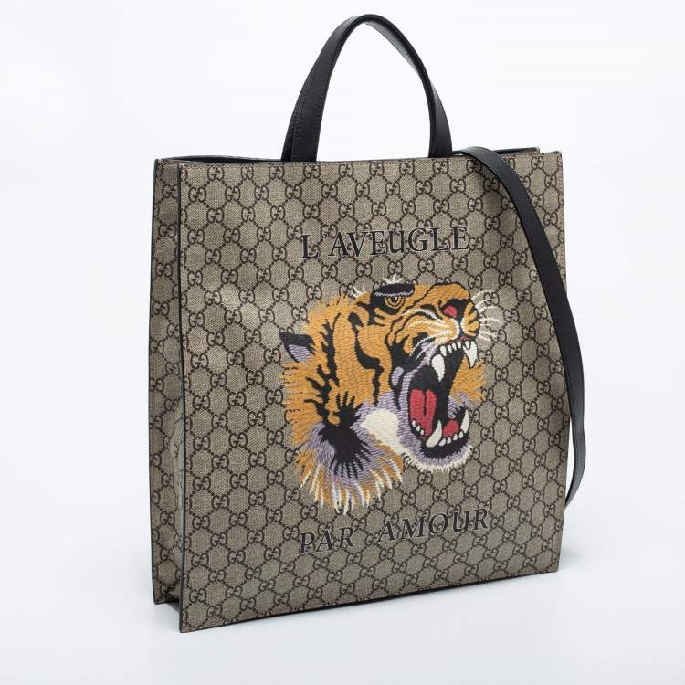 Pre Owned Gucci Beige GG Supreme Canvas L'Aveugle Par Amour Tote
