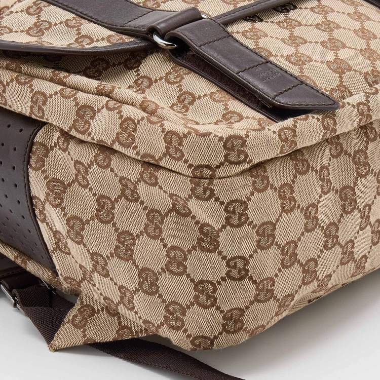 Pre Owned Gucci Beige/Brown GG Canvas and Leather Backpack