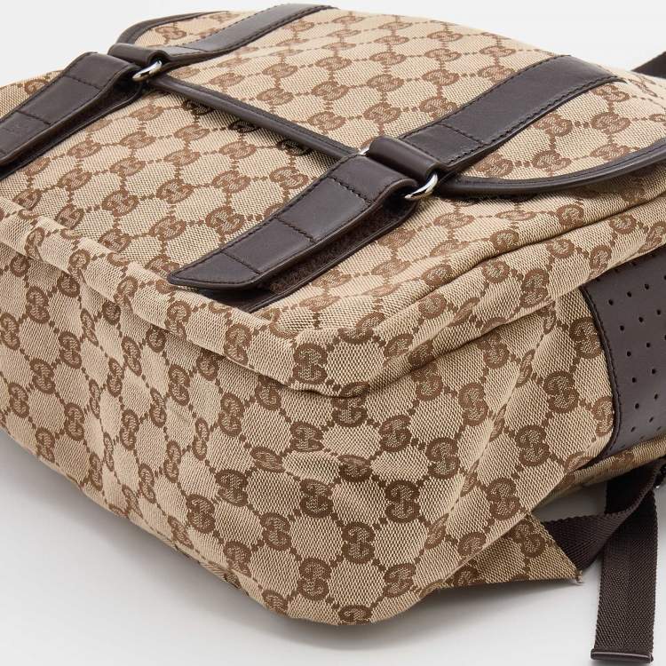 Pre Owned Gucci Beige/Brown GG Canvas and Leather Backpack