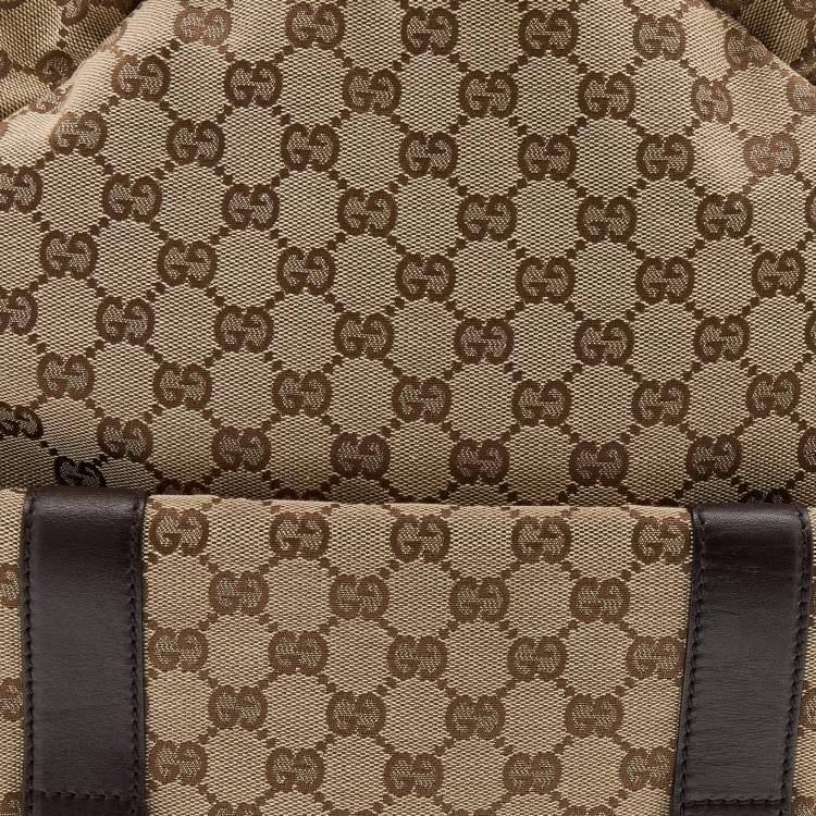Pre Owned Gucci Beige/Brown GG Canvas and Leather Backpack