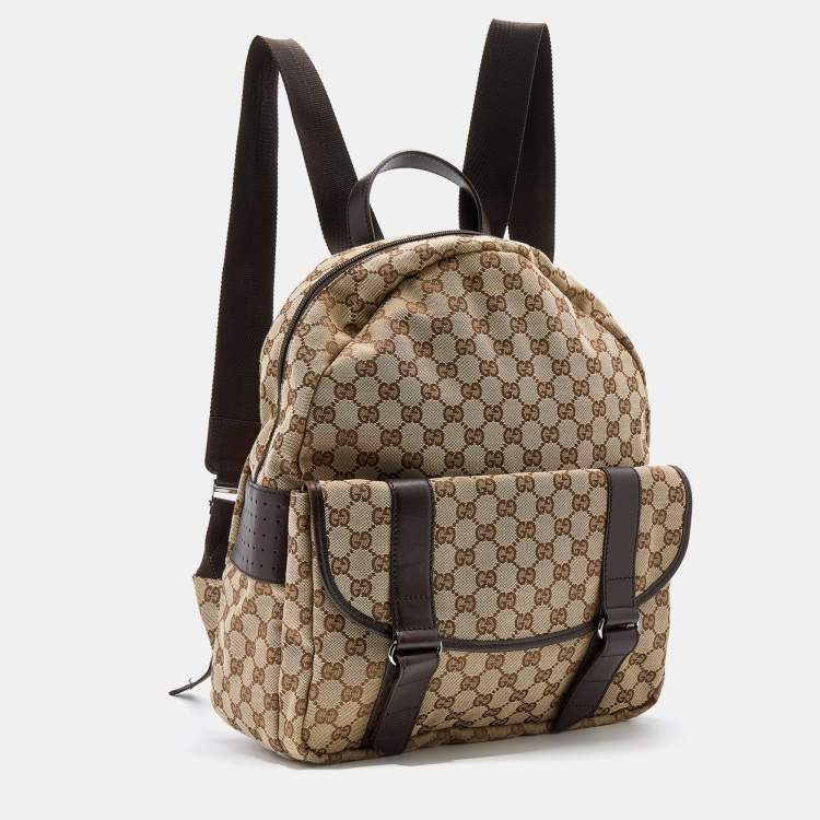 Pre Owned Gucci Beige/Brown GG Canvas and Leather Backpack