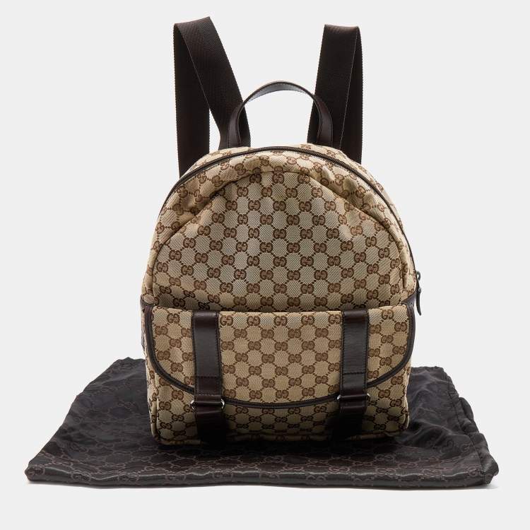 Pre Owned Gucci Beige/Brown GG Canvas and Leather Backpack