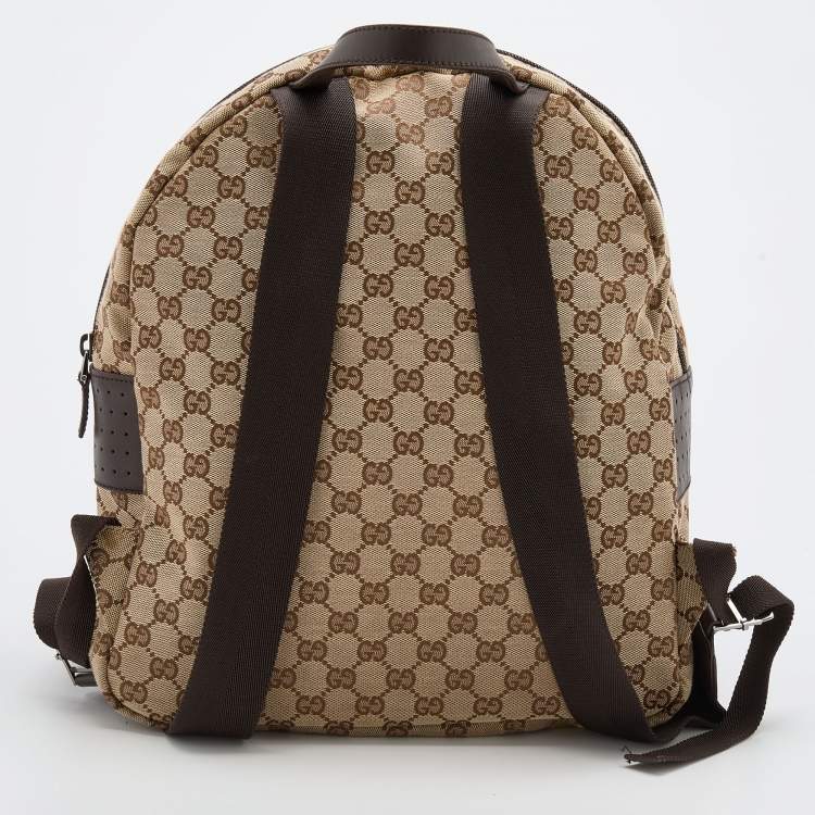 Pre Owned Gucci Beige/Brown GG Canvas and Leather Backpack
