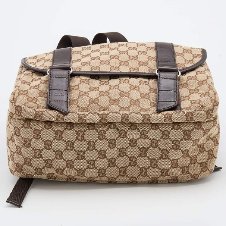 Pre Owned Gucci Beige/Brown GG Canvas and Leather Backpack