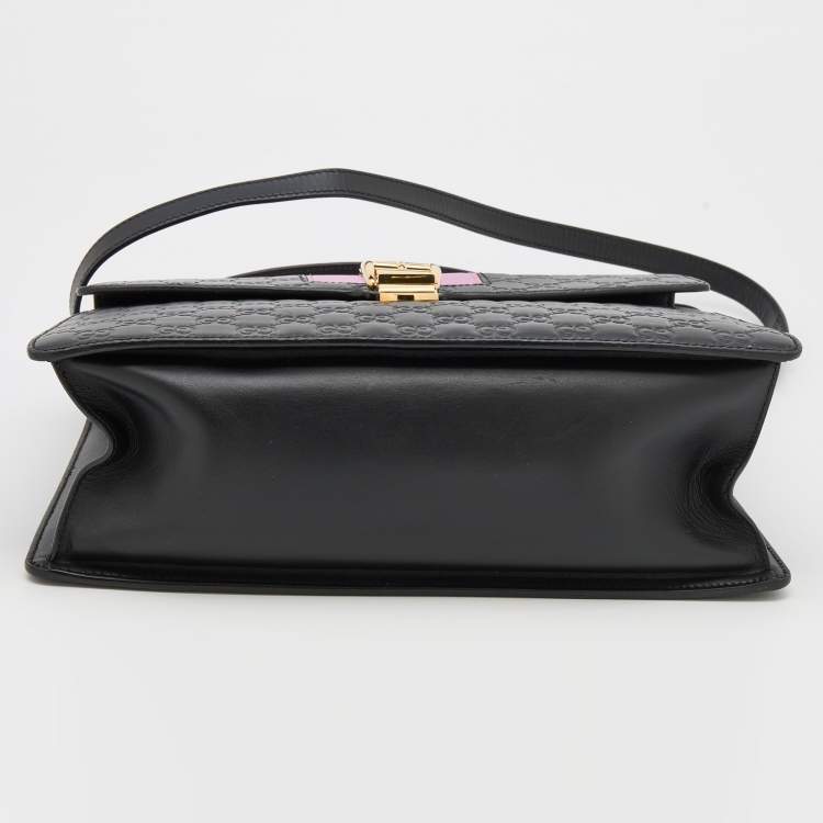 Pre Owned Gucci Black/Pink Guccissima Leather Medium Sylvie Top Handle Bag