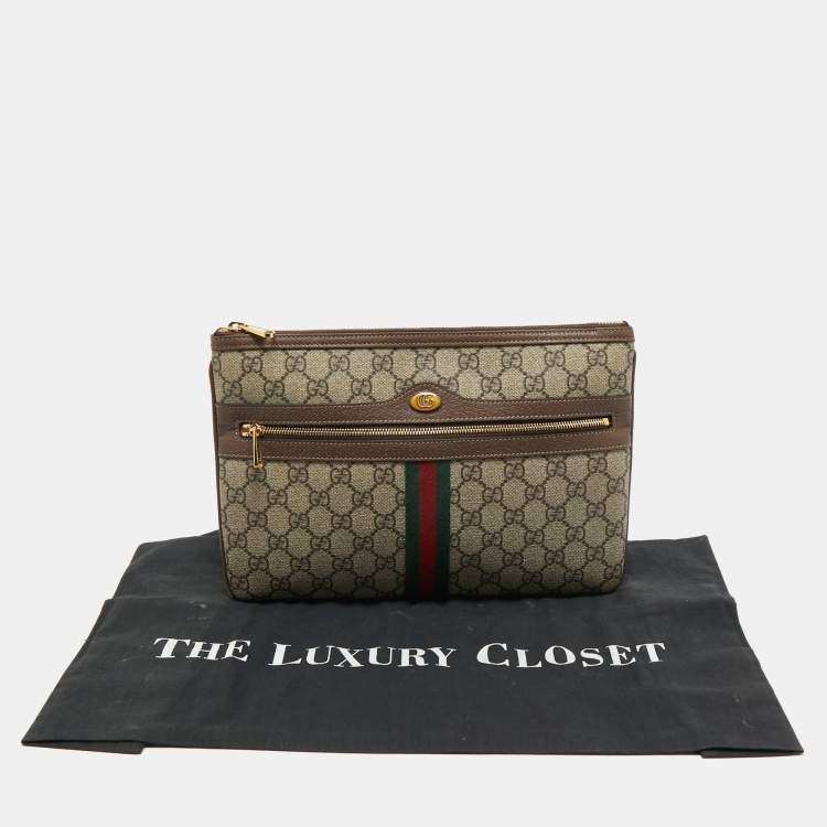 Pre Owned Gucci Beige GG Supreme Canvas and Leather Ophidia Pouch