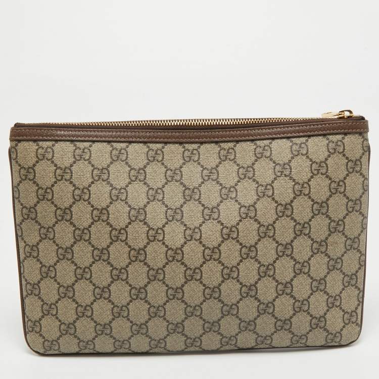 Pre Owned Gucci Beige GG Supreme Canvas and Leather Ophidia Pouch