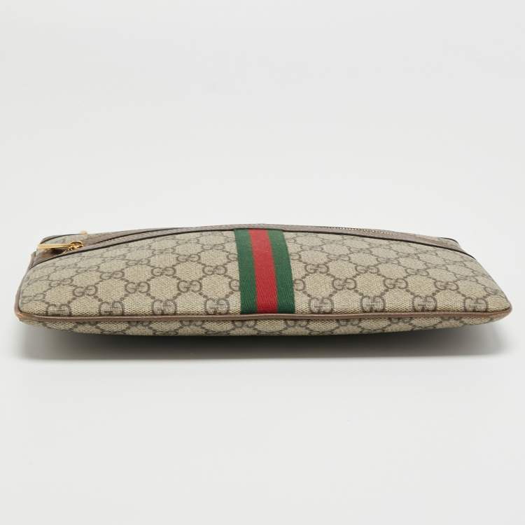 Pre Owned Gucci Beige GG Supreme Canvas and Leather Ophidia Pouch