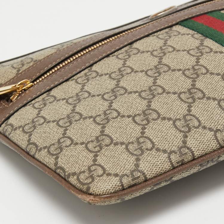 Pre Owned Gucci Beige GG Supreme Canvas and Leather Ophidia Pouch