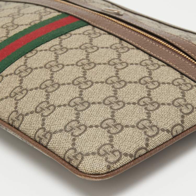Pre Owned Gucci Beige GG Supreme Canvas and Leather Ophidia Pouch