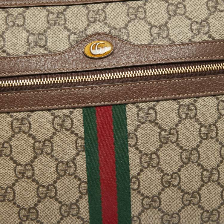 Pre Owned Gucci Beige GG Supreme Canvas and Leather Ophidia Pouch