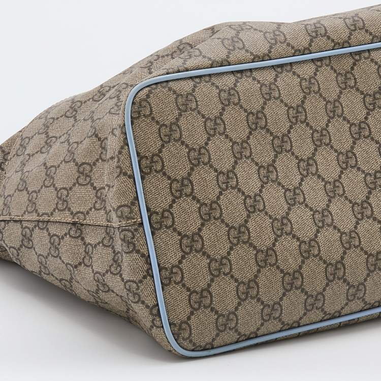 Pre Owned Gucci Beige/Blue GG Supreme Canvas and Leather Diaper Bag