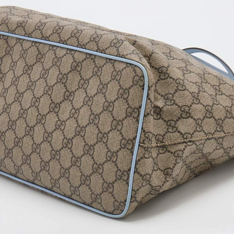 Pre Owned Gucci Beige/Blue GG Supreme Canvas and Leather Diaper Bag