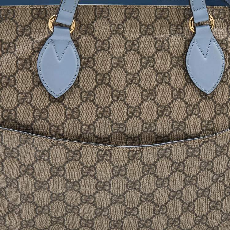 Pre Owned Gucci Beige/Blue GG Supreme Canvas and Leather Diaper Bag