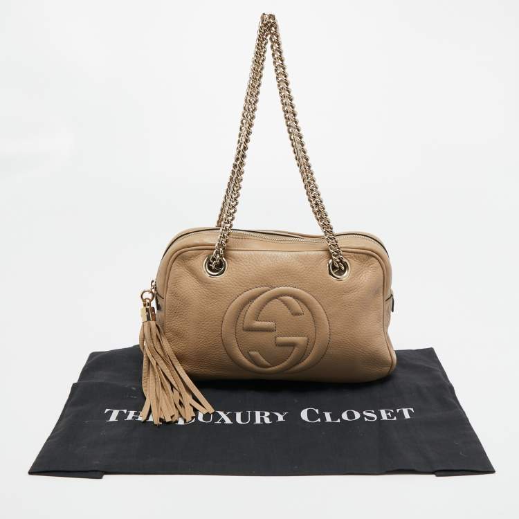 Pre Owned Gucci Beige Leather Large Soho Chain Shoulder Bag 