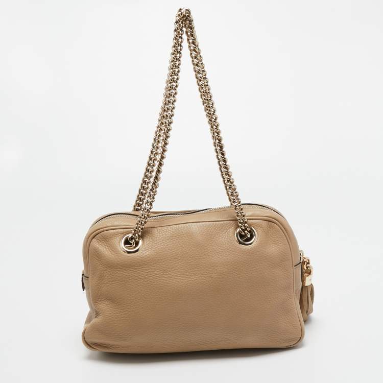 Pre Owned Gucci Beige Leather Large Soho Chain Shoulder Bag 