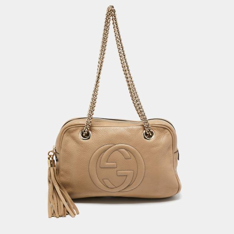Pre Owned Gucci Beige Leather Large Soho Chain Shoulder Bag 