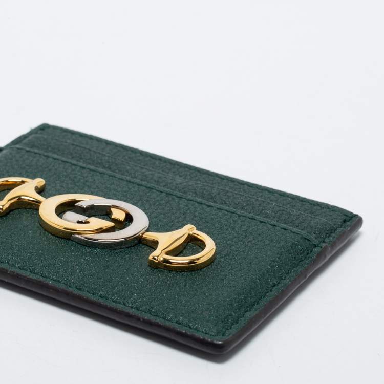 Pre Owned Gucci Dark Green Leather Zumi Card Holder