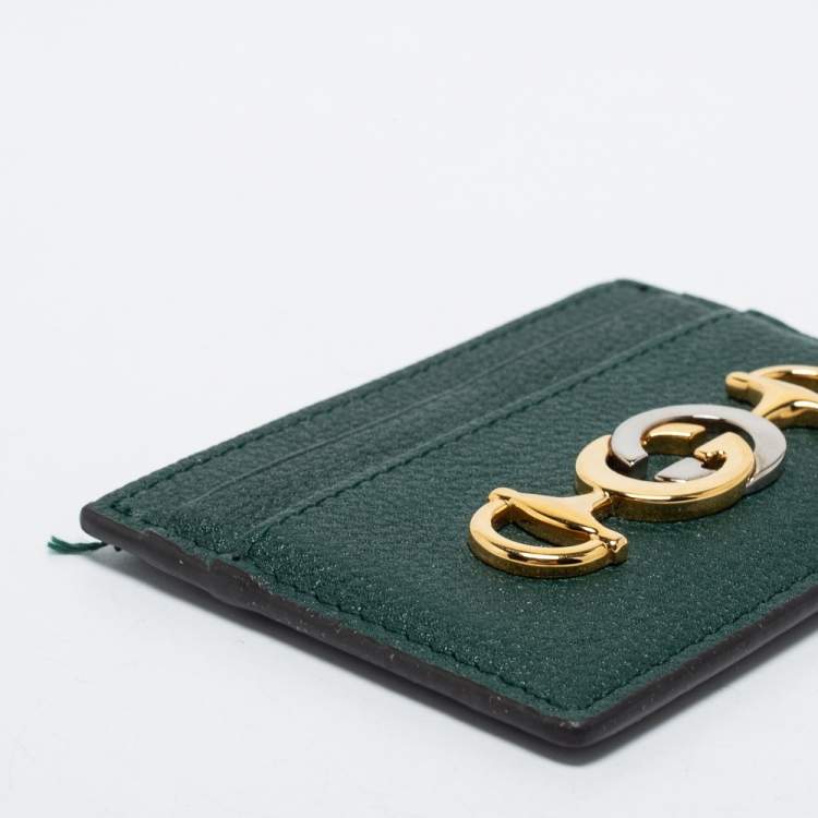 Pre Owned Gucci Dark Green Leather Zumi Card Holder