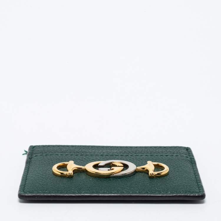 Pre Owned Gucci Dark Green Leather Zumi Card Holder