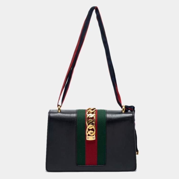 Pre Owned Gucci Black Leather Sylvie Shoulder Bag