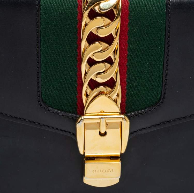 Pre Owned Gucci Black Leather Sylvie Shoulder Bag
