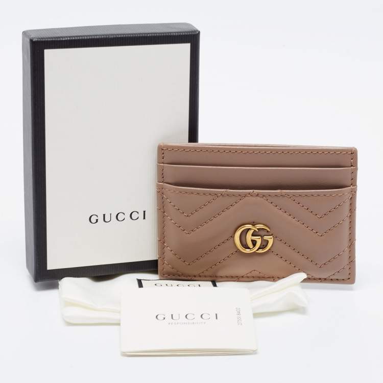Pre Owned Gucci Beige Matelassé Leather GG Marmont Card Holder
