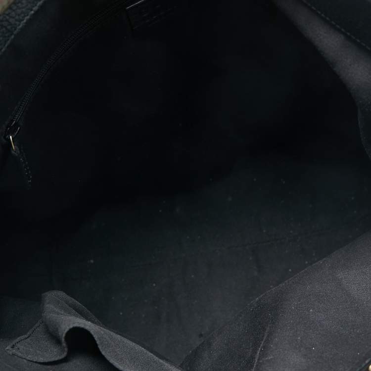 Pre Owned Gucci Black/Grey GG Canvas and Leather Bucket Tote