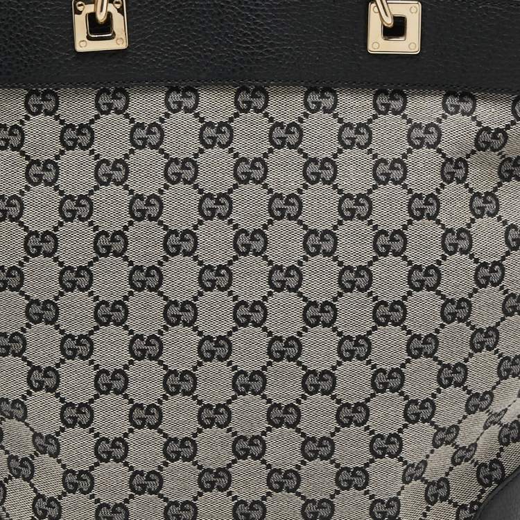 Pre Owned Gucci Black/Grey GG Canvas and Leather Bucket Tote