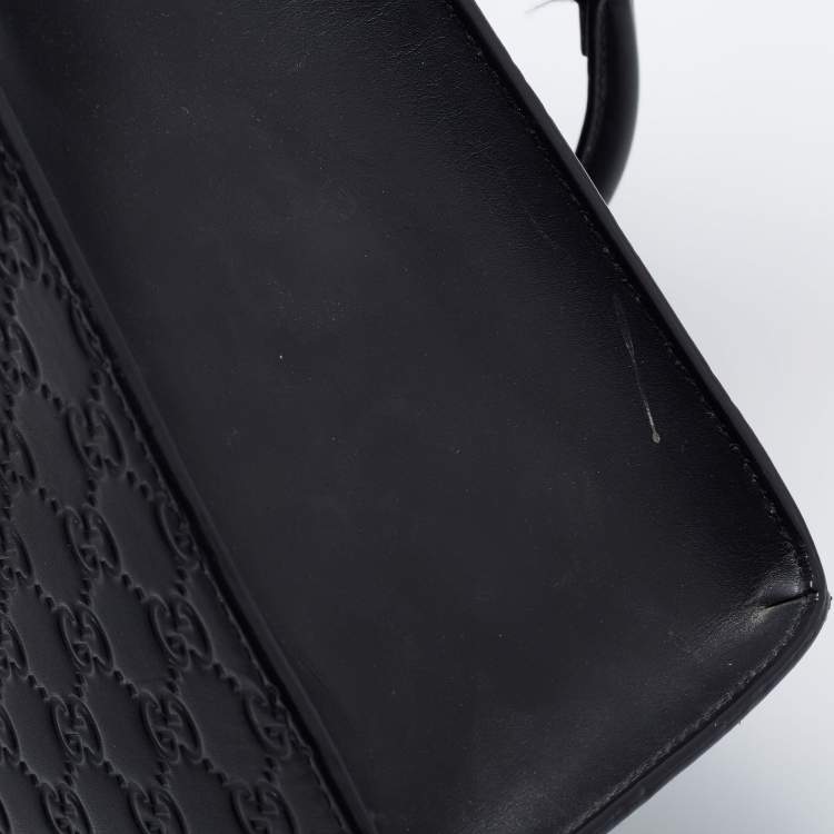 Pre Owned Gucci Black Guccissima Leather Small Padlock Top Handle Bag