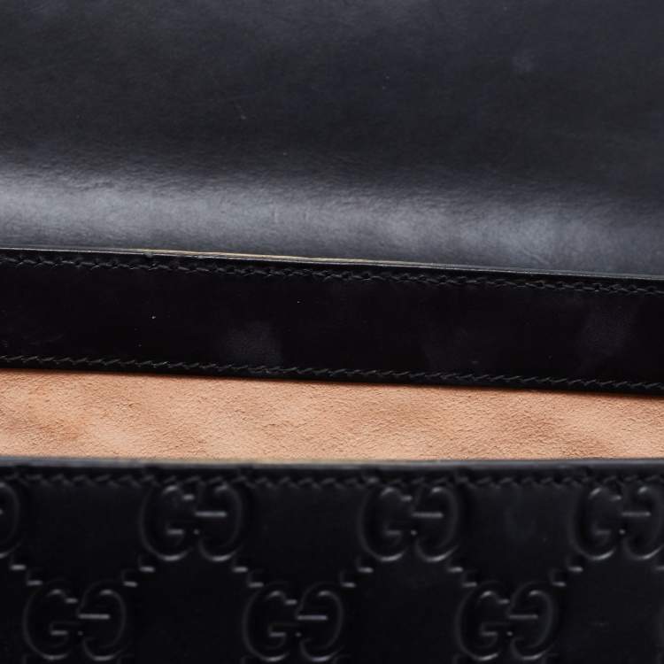 Pre Owned Gucci Black Guccissima Leather Small Padlock Top Handle Bag