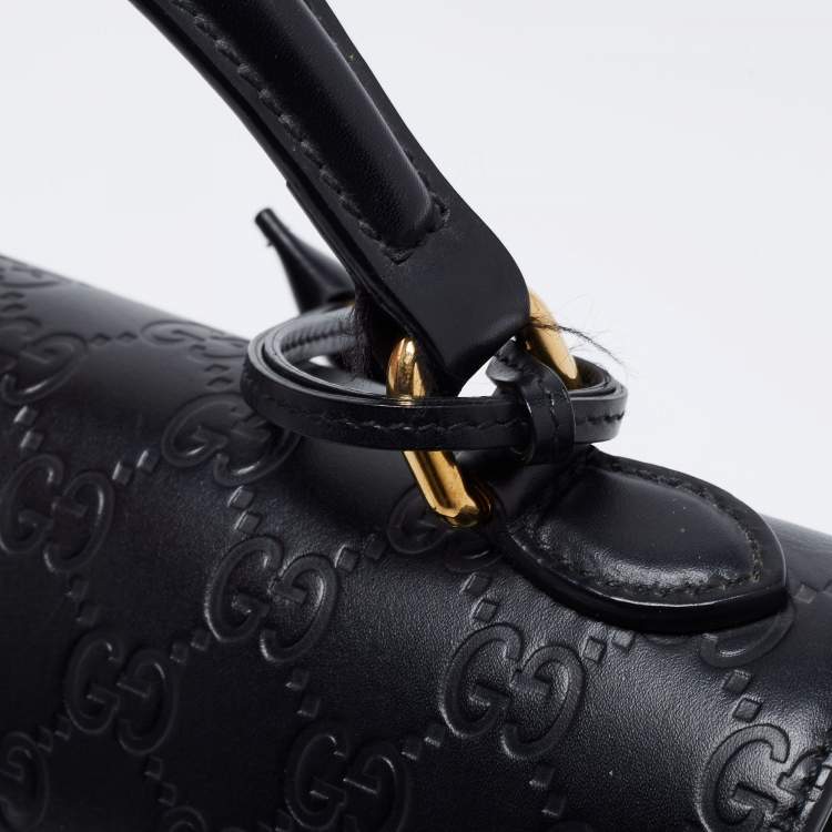 Pre Owned Gucci Black Guccissima Leather Small Padlock Top Handle Bag