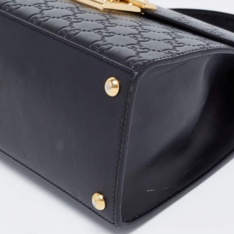 Pre Owned Gucci Black Guccissima Leather Small Padlock Top Handle Bag