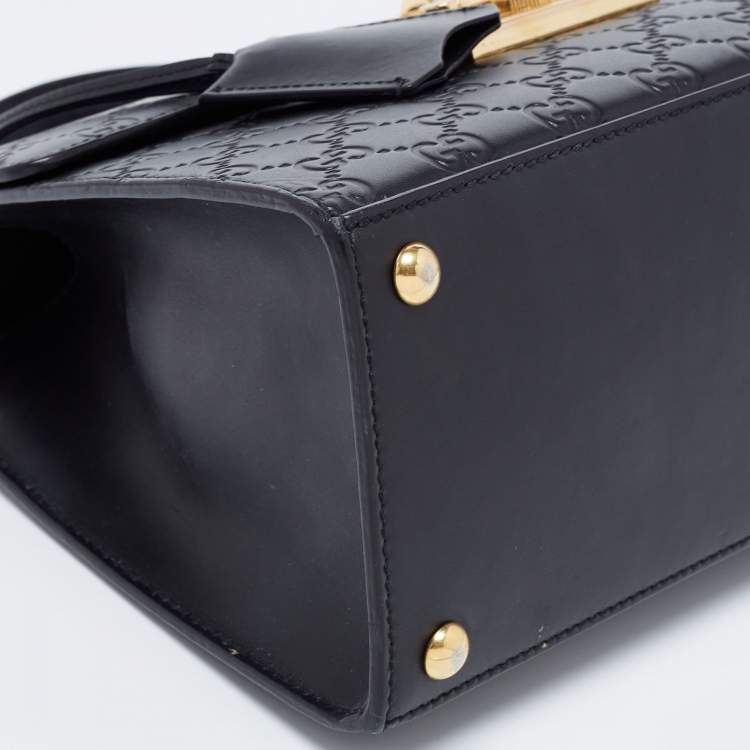 Pre Owned Gucci Black Guccissima Leather Small Padlock Top Handle Bag