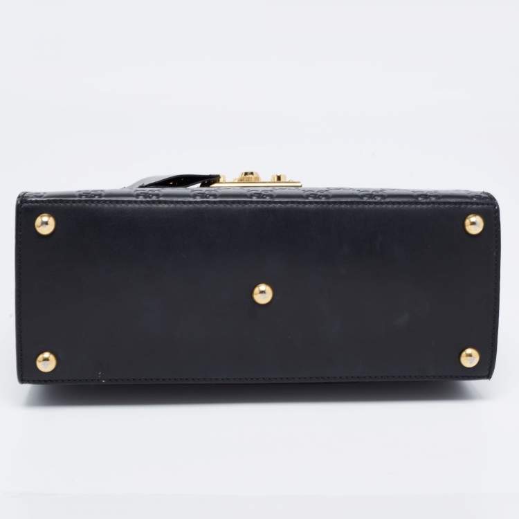 Pre Owned Gucci Black Guccissima Leather Small Padlock Top Handle Bag